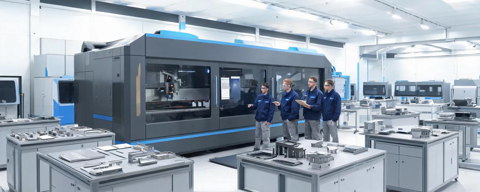 Trotec laser engineering team on a production floor