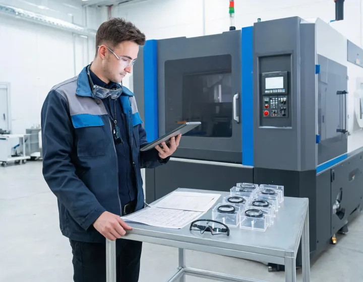 Laser technician reviewing a machine service checklist